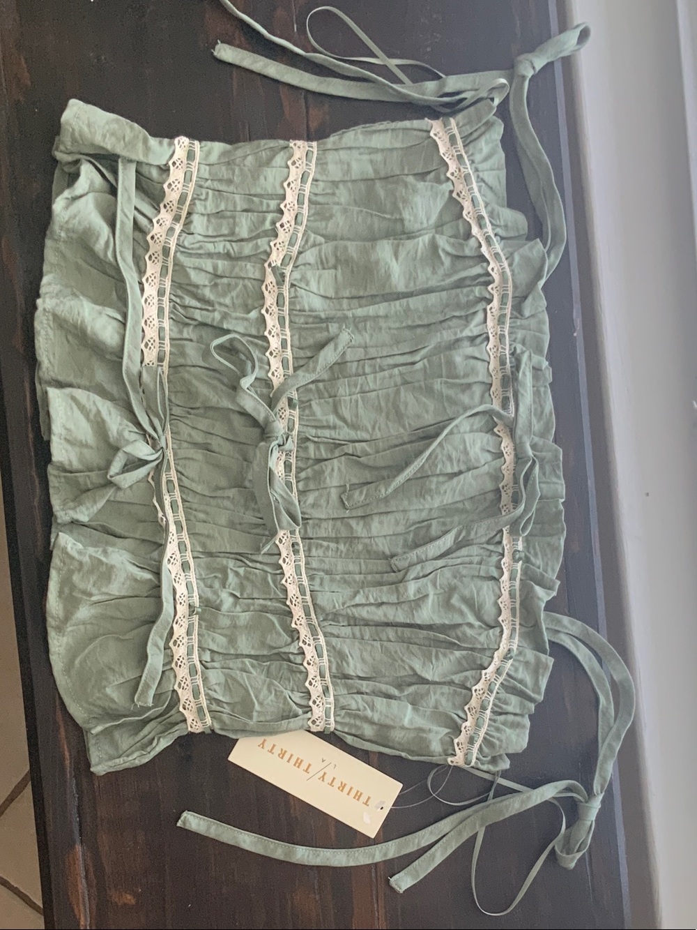Thirty-Thirty LA Sage Green top with lace NEW